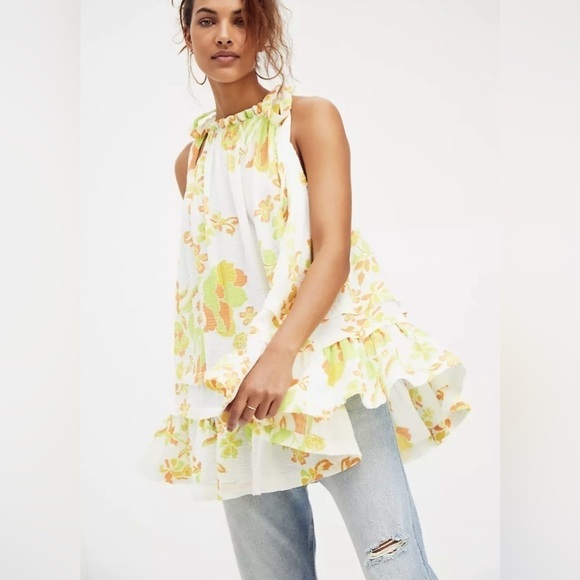 Free People Fleur Printed Tunic Mini Dress in Retro Combo Sz. Small - Picture 2 of 13